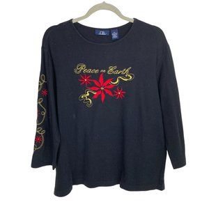 C.B. Casual Embroidered Christmas Themed Pullover 3/4 Length Sleeve Sweater XL